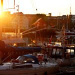 Midnight sun at Tromsø harbour Midnight sun at Tromsø harbour