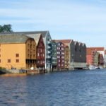 Picturesque view of former warehouse buildings in Trondheim Picturesque view of former warehouse buildings in Trondheim