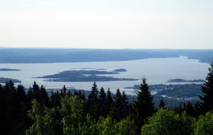 View over Oslo and Oslofjord from Frognerseteren T-Bane