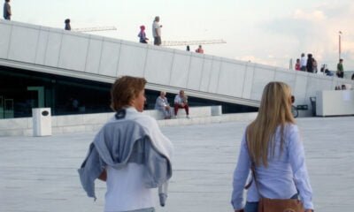 People enjoying the surroundings of Oslo Opera House