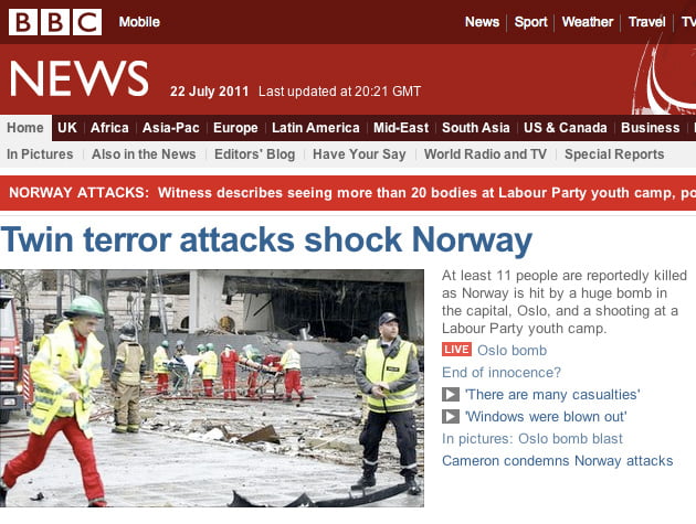 BBC reporting of the Oslo bombings