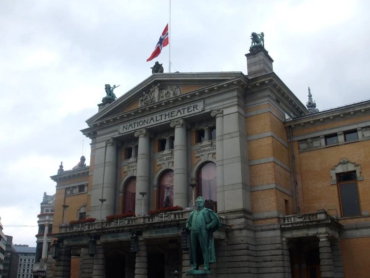 Oslo's Nationaltheater flying the flag at half-mast