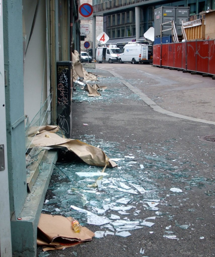 A shop window after the Oslo bomb