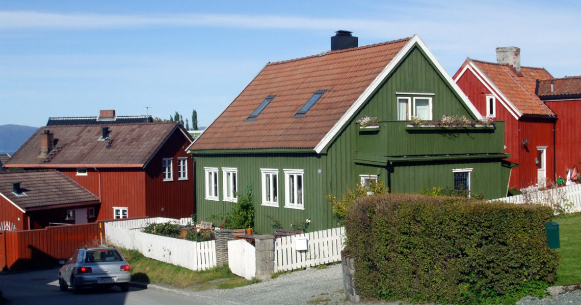 A green wooden house in Trondheim, Norway