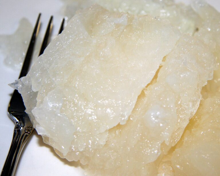 A fork next to a serving of lutefisk at a Norwegian celebration at Christ Lutheran Church in Preston, Minnesota. Photo: Jonathunder / Wikimedia CC.