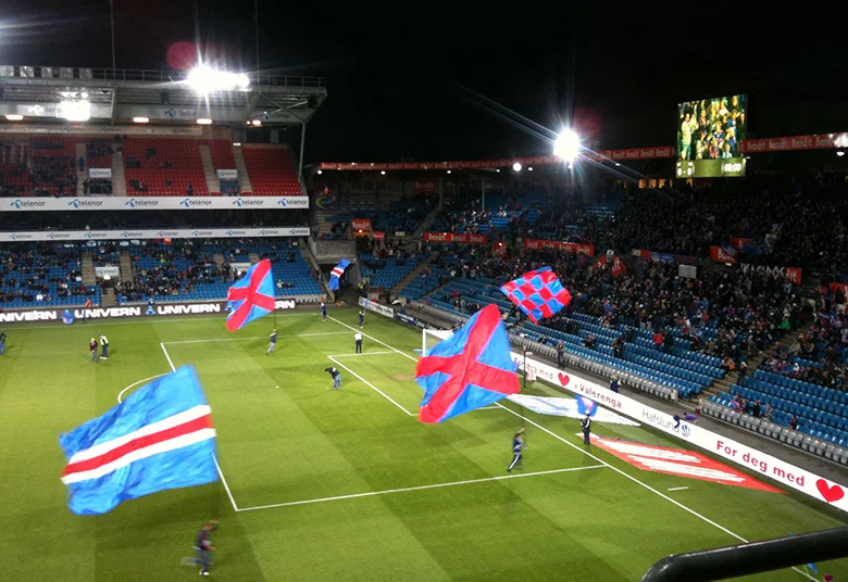 Vålerenga flags on the pitch at the Ullevaal Stadion, Oslo