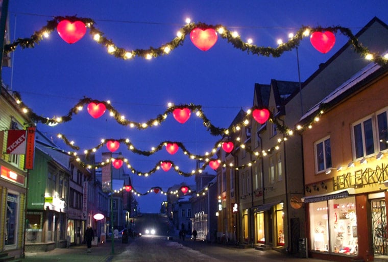Storgata in Tromsø with Christmas lights