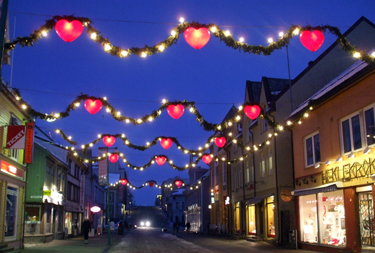 Storgata in Tromsø with Christmas lights