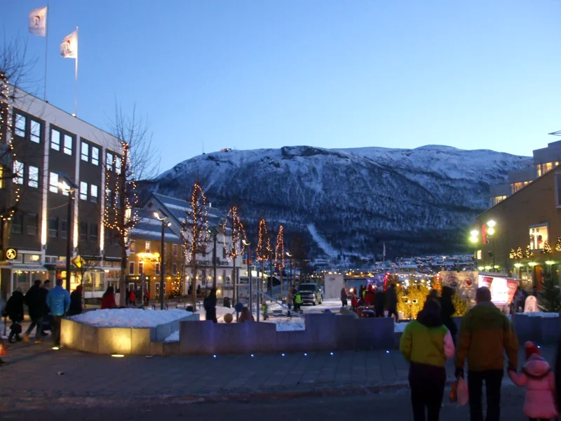 A square in Tromsø city in December