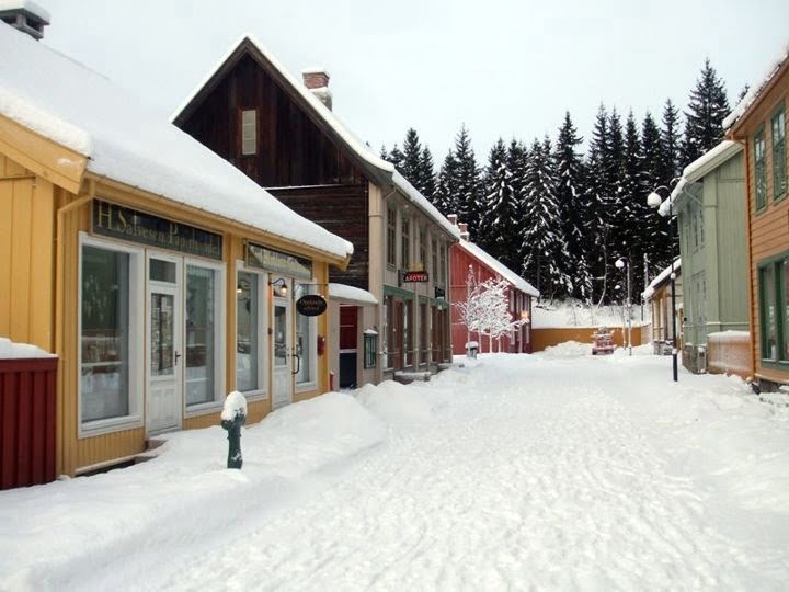 Historic Norwegian street at Lillehammer open-air museum