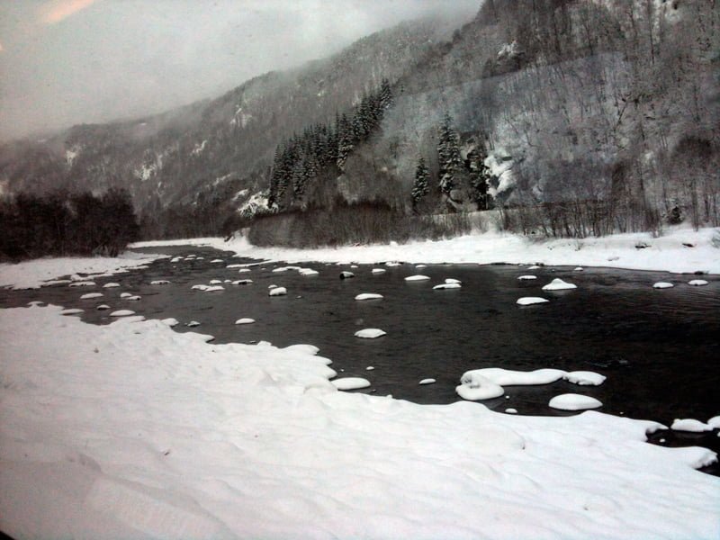 Icy river alongside the Oslo to Bergen railway