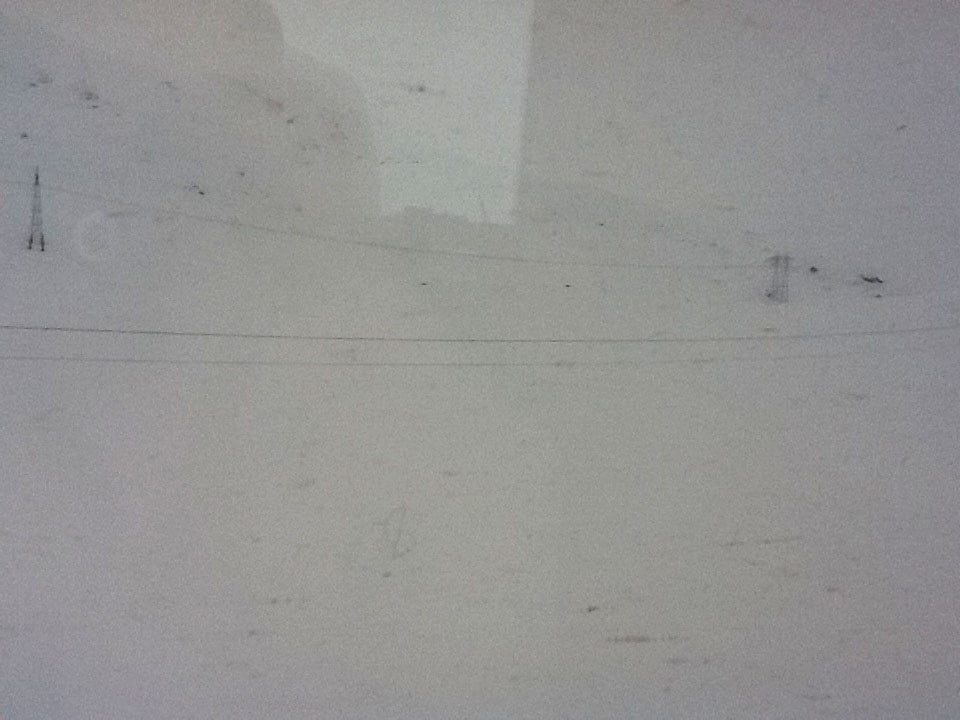 Near-whiteout outside the train window!