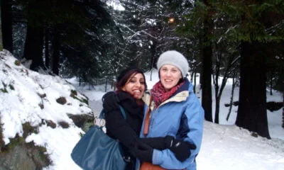 Simarjeet & Nicola in the snowy Bergen hills