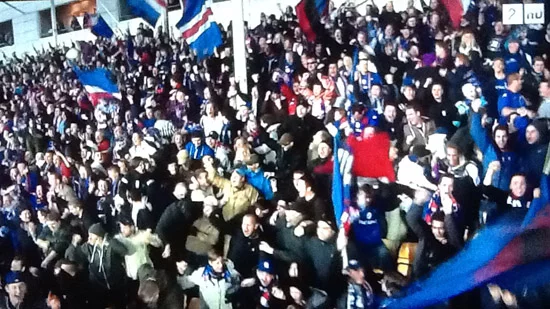 VIF fans celebrate the opening goal against LSK