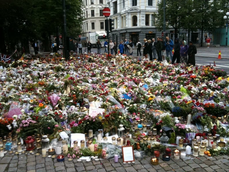 Flowers commemorating the Oslo and Utøya attacks