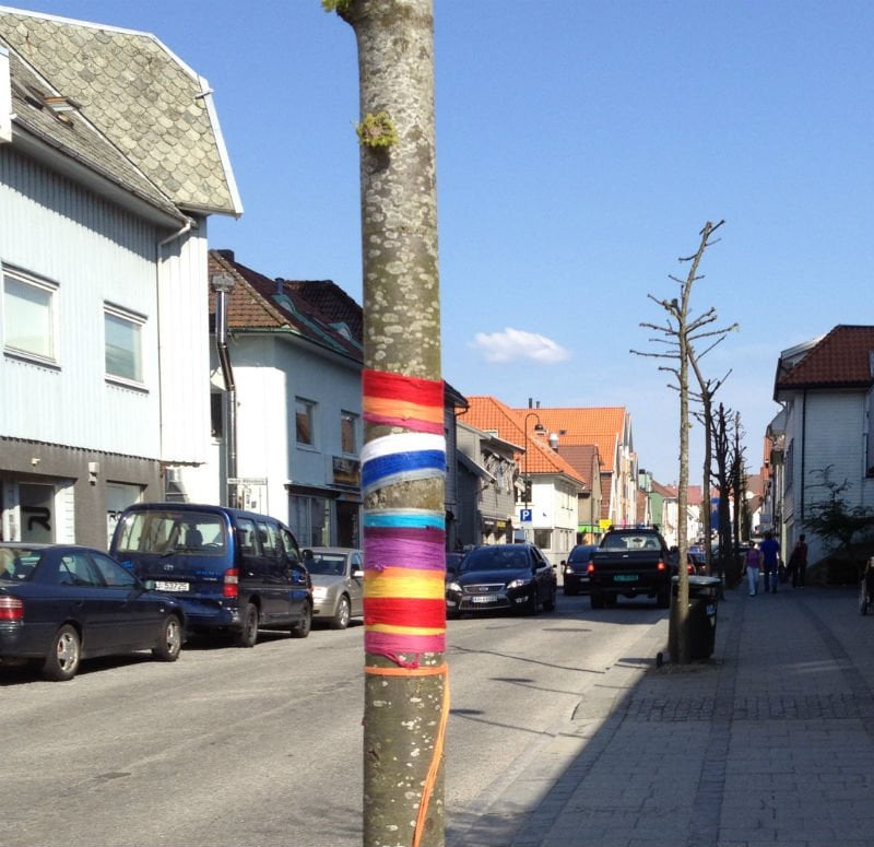 Tree trunk with ribbons