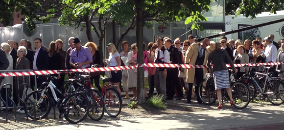 People queueing for the memorial at Oslo Cathedral