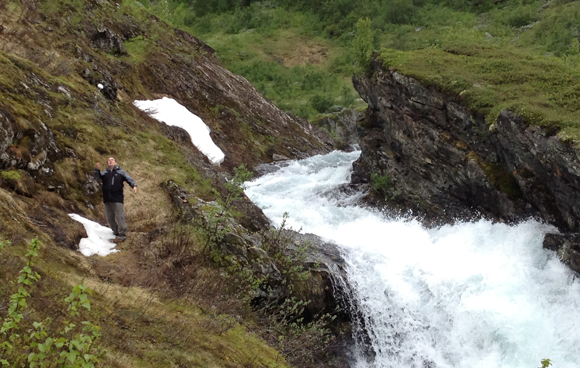Having a summer snowball fight with my Dad near Myrdal Having a summer snowball fight with my Dad near Myrdal