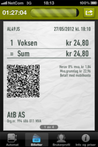 iPhone ticket for the bus in Trondheim
