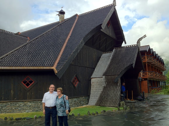 My parents outside the Ægir Brewpub The Ægir brewpub exterior