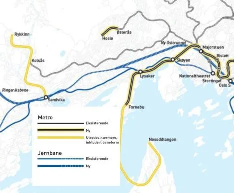 Map of Fornebubanen proposals