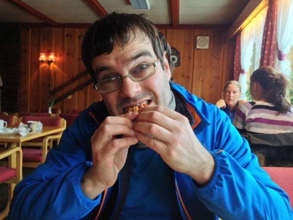 Enjoying an after-ski waffle