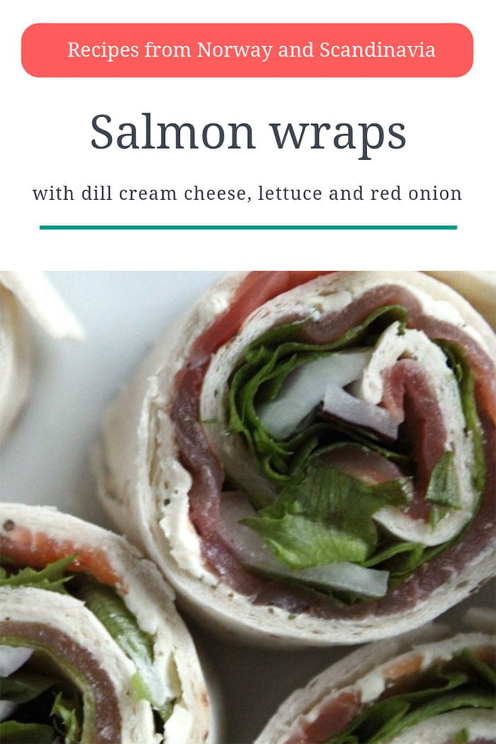 Scandinavian Recipe: Smoked salmon wraps with dill cream cheese, lettuce and red onion