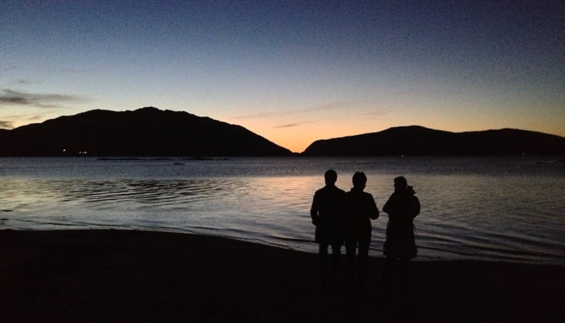 Waiting for the northern lights on a beach