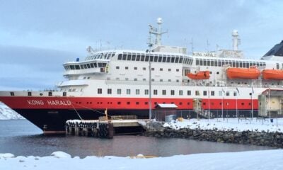 A Hurtigruten ship at the northern terminus in Kirkenes, Norway