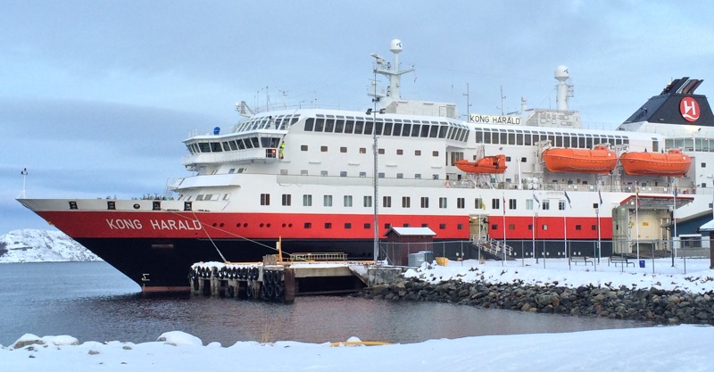 A Hurtigruten ship at the northern terminus in Kirkenes, Norway