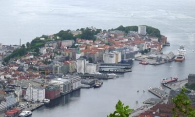 The view of central Bergen from the top of Mount Fløyen
