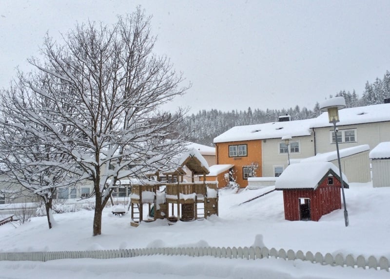 Snowy housing estate in Trondheim
