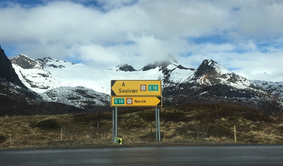 Road sign in the Lofoten Islands, Norway