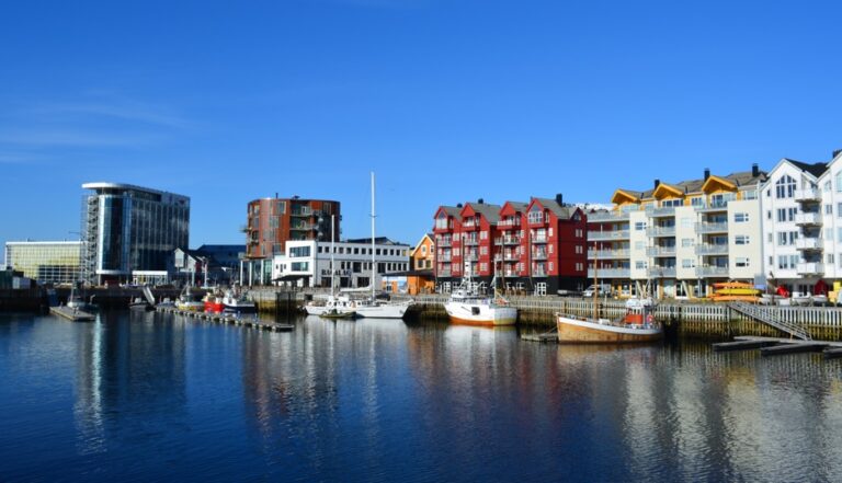 The modern waterfront of Svolvær in Lofoten, Norway