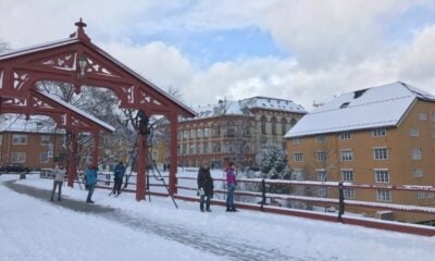 A snowy Gamle Bybro in Trondheim