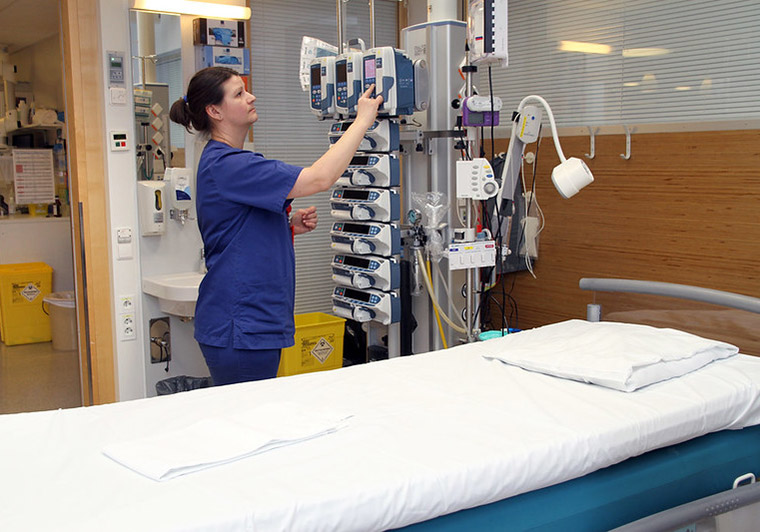 A hospital bed in a Norwegian healthcare facility