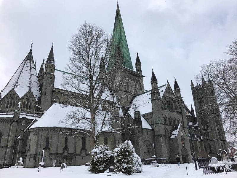 Snowy Nidaros Cathedral in Trondheim