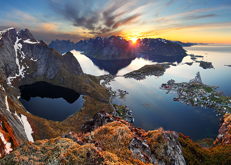 Sunset on the Lofoten islands in Norway