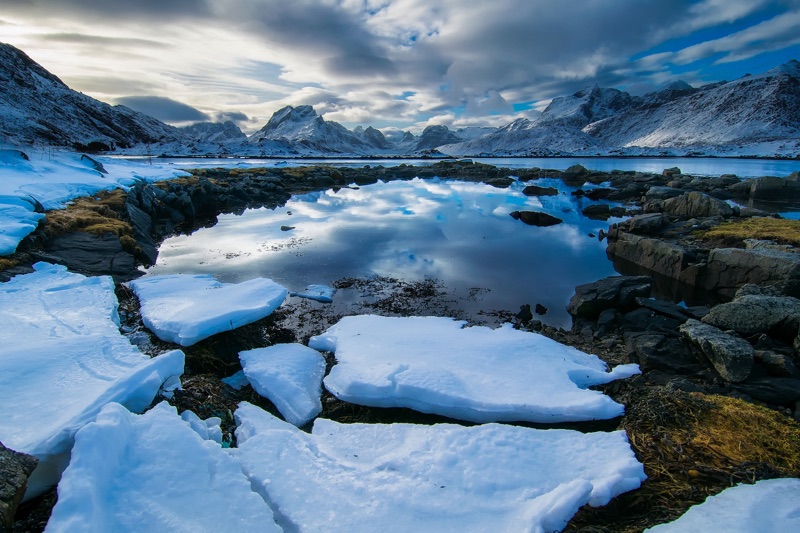 A partly-frozen lake in Norway