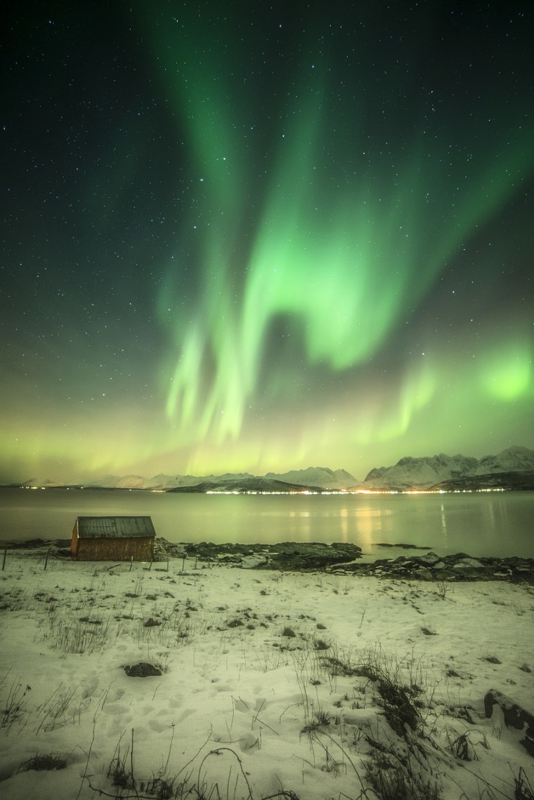 Northern lights display lighting up the polar night