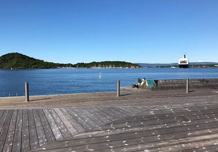 The decking on the waterfront promenade at Sørenga, Oslo, Norway