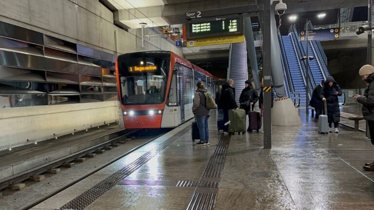 Light rail station at Bergen Airport. Photo: David Nikel.