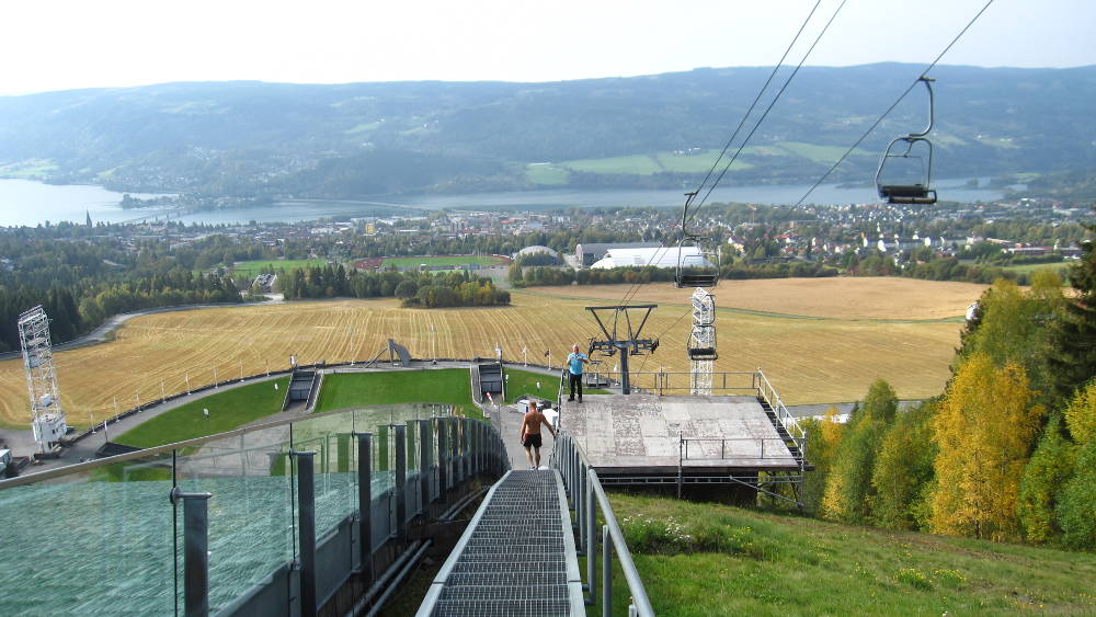 The city of Lillehammer from the top of the Olympic ski jumping complex.