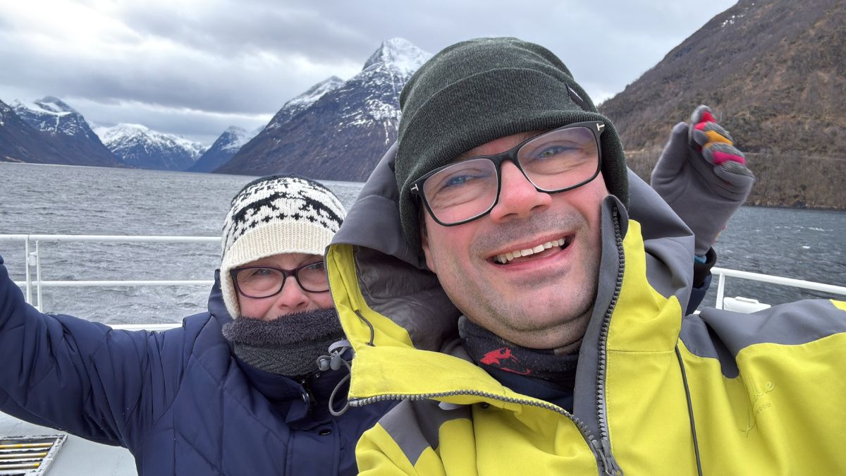 David and his mum on the Hjørundfjord. Photo: David Nikel.
