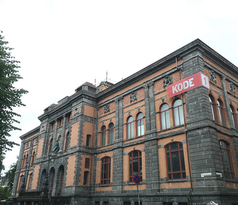 A grand building recently renovated is one of the four buildings making up Bergen's Art Gallery in Norway.