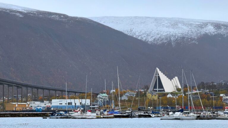 Autumn colours by the Arctic Cathedral in Tromsø, Norway. Photo: David Nikel.