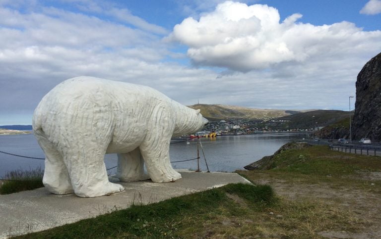 Polar Bear statue at the entrance to Hammerfest