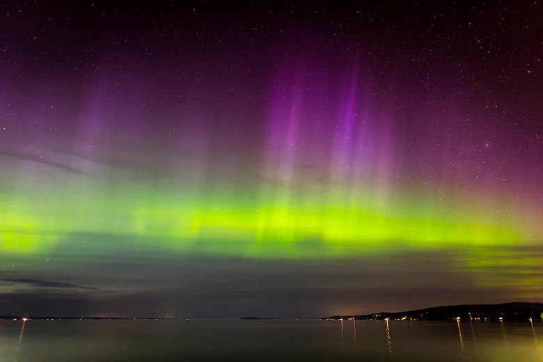 Purple and green aurora borealis in Norway