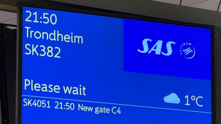 SAS gate information sign at Oslo Airport. Photo: David Nikel.