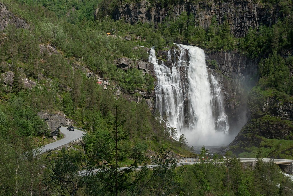 Skjervsfossen waterfall on the Hardanger route